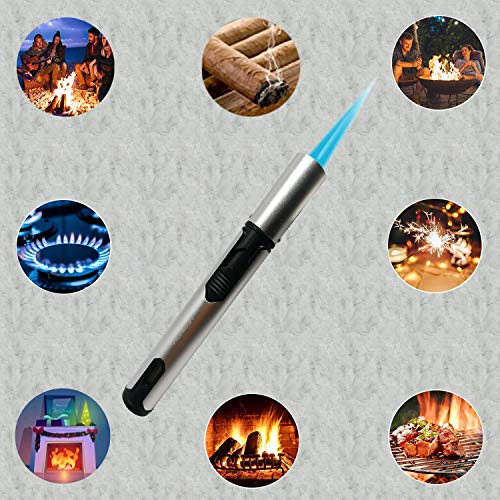 Jun-L Refillable Butane Torch Lighter Adjustable Flame Lighter Jet Camping Lighter For Desserts, Creme Brulee, Welding, Bbq And Baking -Silver (Butane Gas Not Included) #TOP5