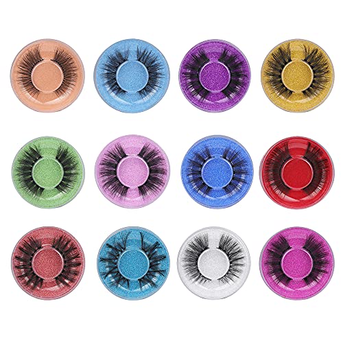 12 Styles False Eyelashes Fluffy Volume Faux Mink Lashes Pack Boahankuke 3D Fake Eyelashes Natural Dramatic Wispy 18-20MM False Lashes Bulk