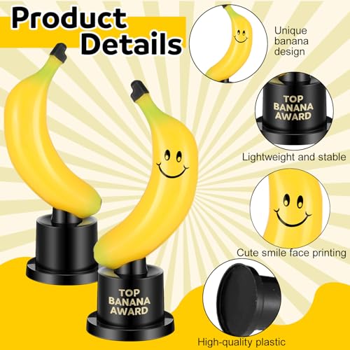 Tondiamo 6 Pcs Top Banana Award Funny Trophy, Yellow Plastic Black Stand - image 3