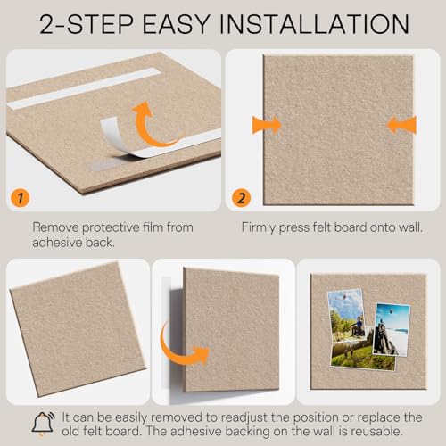 Image of MaxGear Felt Bulletin Board 36 inch x 24 inch, Tan Felt Wall Tiles Push Pins