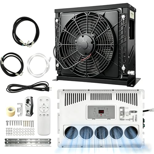 AC unit RV Air Conditioner Mini Split Fit forTrucks Motorhome Camper cars Van Trailer Low Noise Energy Saving Intelligent Frequency Conversion Anti-corrosion Automotive Parking Black-12v