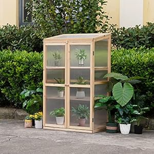KAHOO Wooden Greenhouse 3 Tier Plant House Portable Greenhouses Bed Foldable Cold Frame for Home Decor Indoor Outdoor Patio Balcony Garden Backyard Farmhouse Flower KAHOO Wooden Greenhouse 3 Tier Plant House Portable Greenhouses Bed Foldable Cold Frame for Home Decor Indoor Outdoor Patio Balcony Garden Backyard Farmhouse Flower