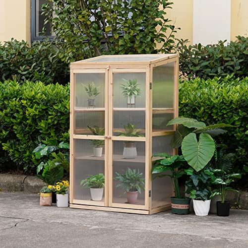 KAHOO-Wooden-Greenhouse-3-Tier-Plant-House-Portable-Greenhouses-Bed-Foldable-Cold-Frame-for-Home-Decor-Indoor-Outdoor-Patio-Balcony-Garden-Backyard-Farmhouse-Flower KAHOO Wooden Greenhouse 3 Tier Plant House Portable Greenhouses Bed Foldable Cold Frame for Home Decor Indoor Outdoor Patio Balcony Garden Backyard Farmhouse Flower
