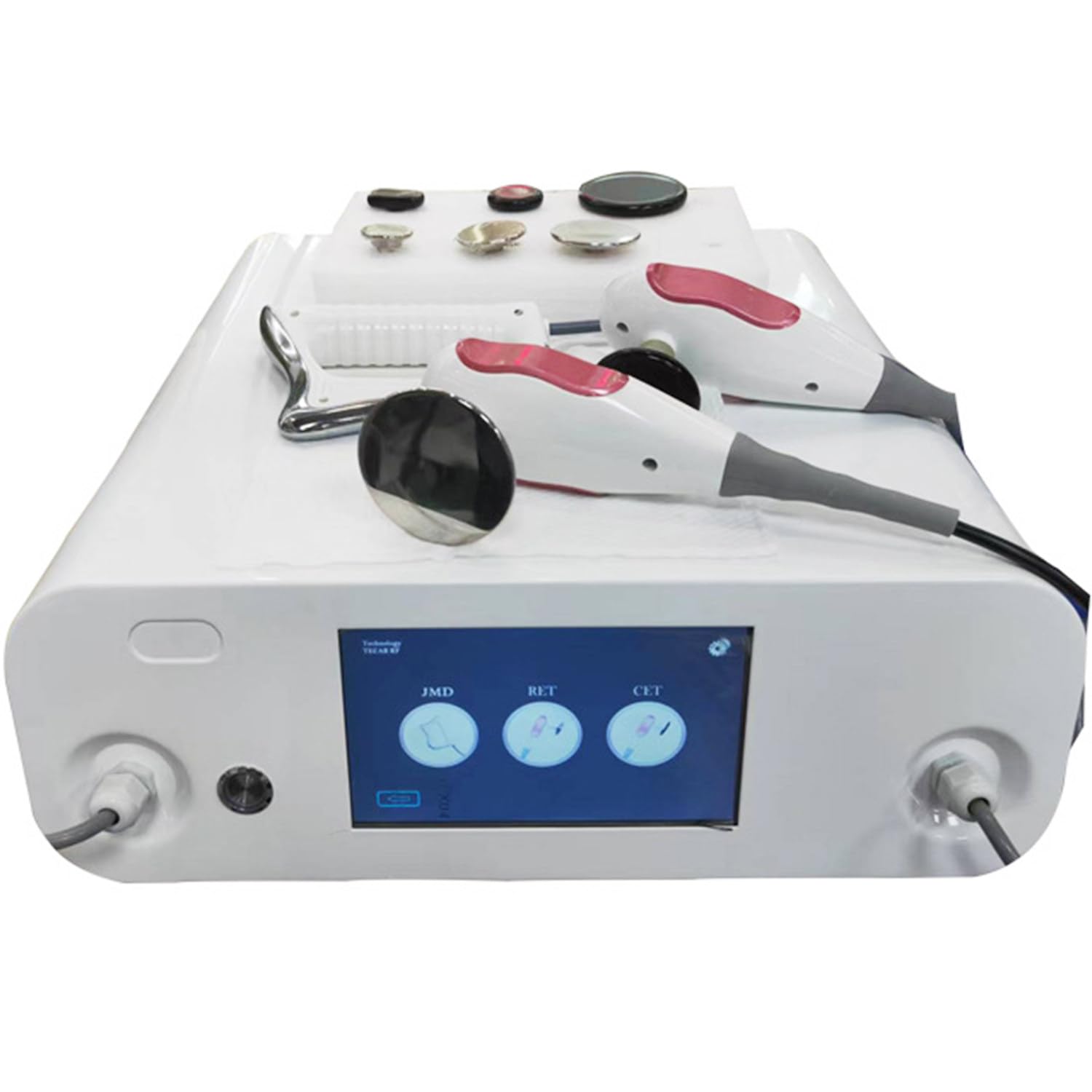 Portable Smart Tecar Cet Ret Diatermia Therapy,448k Dolore Rimozione Pelle Stringente Rimozione Grasso Apparecchiatura Di Bellezza Con 8 Sonde E 2 Maniglie E 1 Piastra Negativa