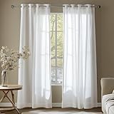 Deconovo Semi Transparent Window Net Curtains, Decorative Linen Look Sheer Curtains Eyelet, White Voile Curtains for Living Room, 55 x 84 Inch, White Linen Sheer, 2 Panels