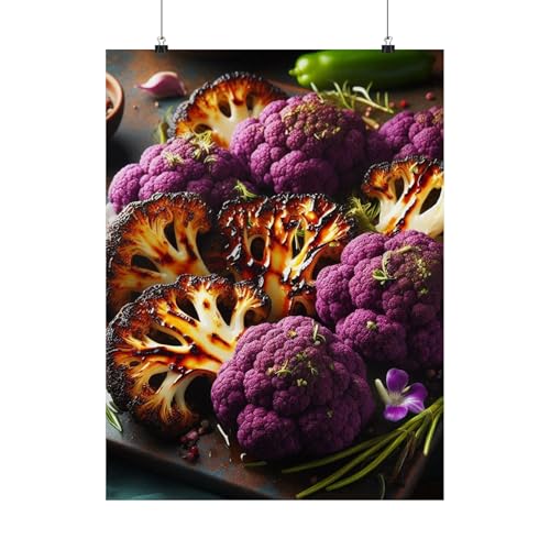 Premium Matte Poster - Roasted Purple Cauliflower Steaks with Bold