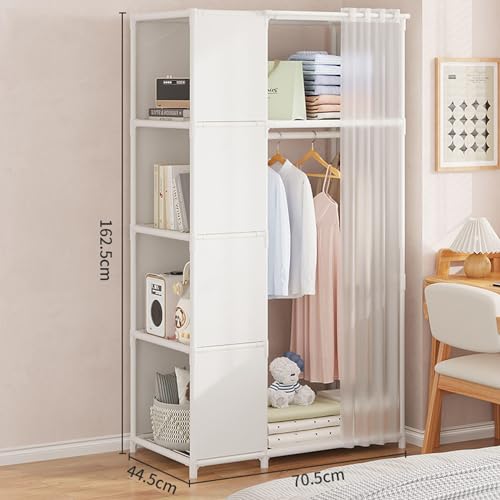 Armario portátil de lona blanco con almacenamiento vertical de ropa 3