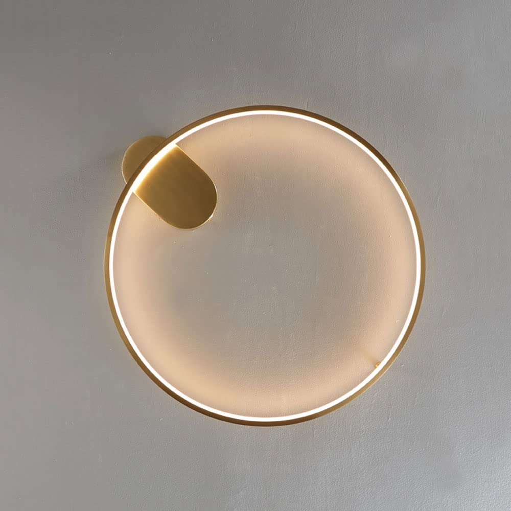 Brass Wall Light Round Sconce Copper Wall Mounted Lamp, 3 Color Temp Living Room Bedroom Bedside Lights, Home Decoration Wall Sconces LED Ring Wall Lighting Fixture