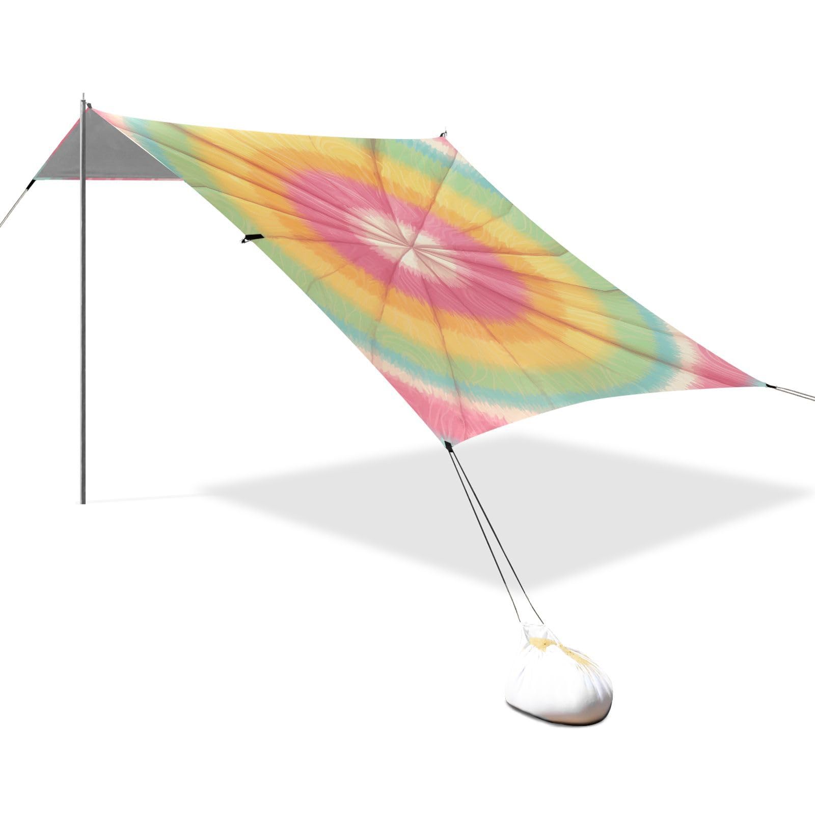 Tie-dye Pattern Bright Colors Tie-dye Background Stable Beach Tent UPF50 Water-Resistant Large Sun Shelter with Sandbags, Sand Shovel, Poles for Camping Trips, Fishing, Backyard Fun or Picnics