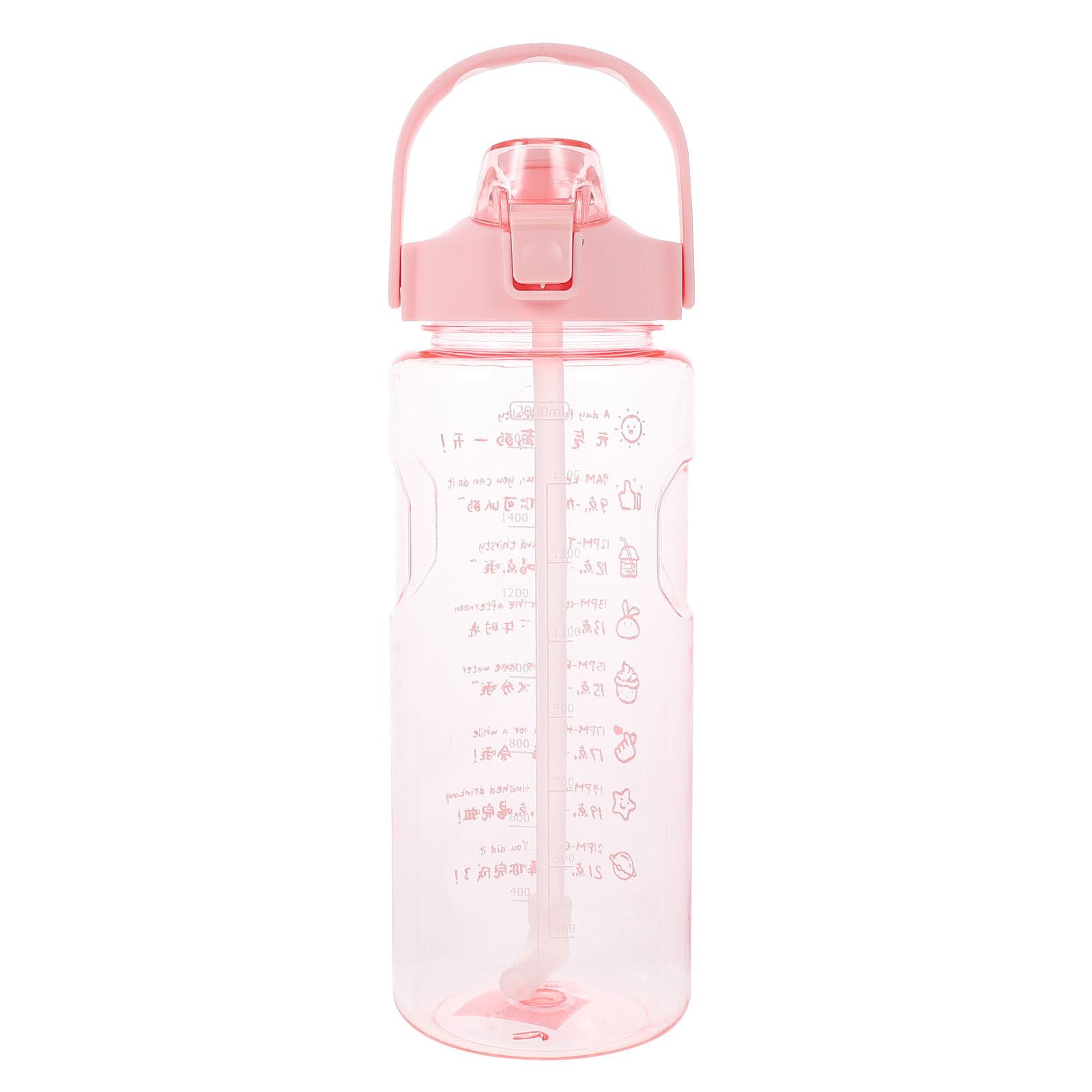 Cabilock 2000ml Portable Water Bottle with Straw Large Capacity Pink Plastic Fitness Drinkware Outdoor Travel Sports Hydration Cup with Flip Lid and Handle
