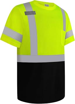 Hi Vis Shirts for Men Construction Class 2 High Visibility Shirts, Reflective Safety T-Shirts for Men Women, Short Sleeve Work Shirts with Black Bottom, Breathable, Yellow XL