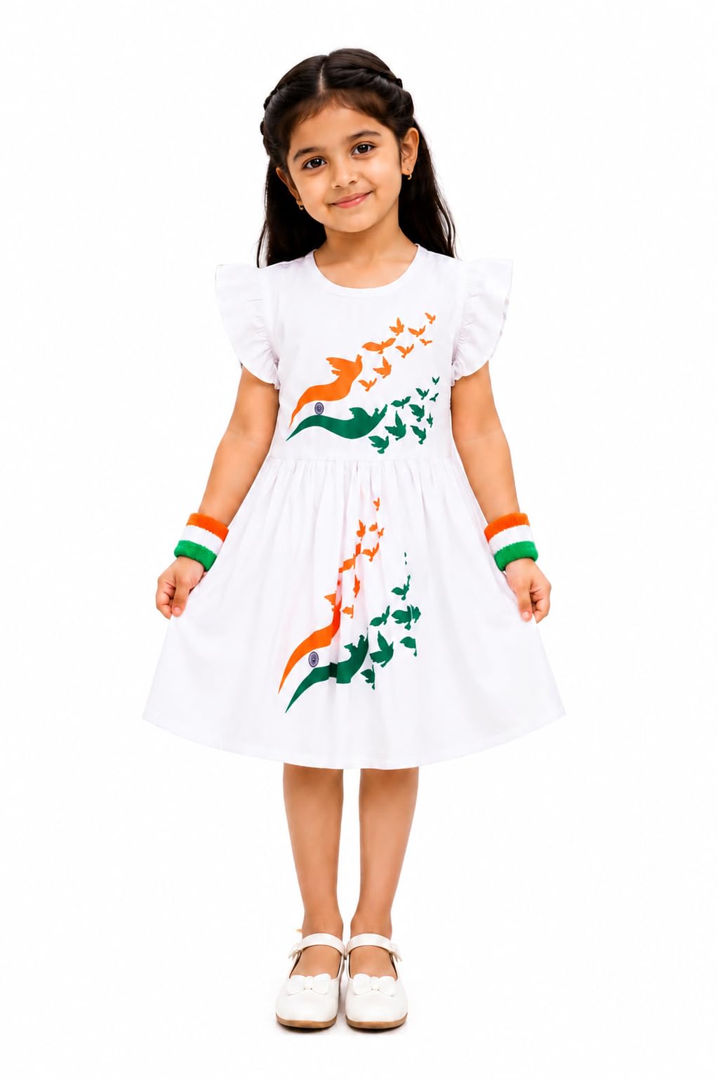 ethnic wear frock for girls - cotton blend fabric, 15 august, independence day special, 3/4 sleeve, round neck flag dress, stylish & comfortable