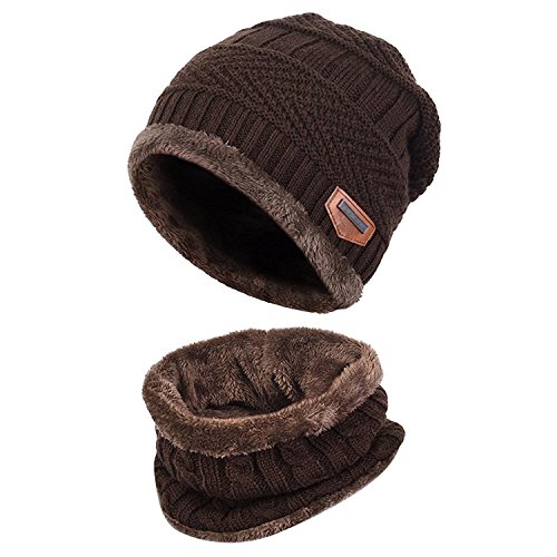 Gorro de invierno para hombre, gorro de punto y bufanda con forro polar café Talla única Cover
