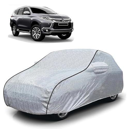 Image of Sulfar 100% Waterproof Car Body Cover Compatible with Mirror for Mitsubishi Pajero Sport (Triple Stitched, Full Bottom Elastic, Magic Silver with Black Piping)