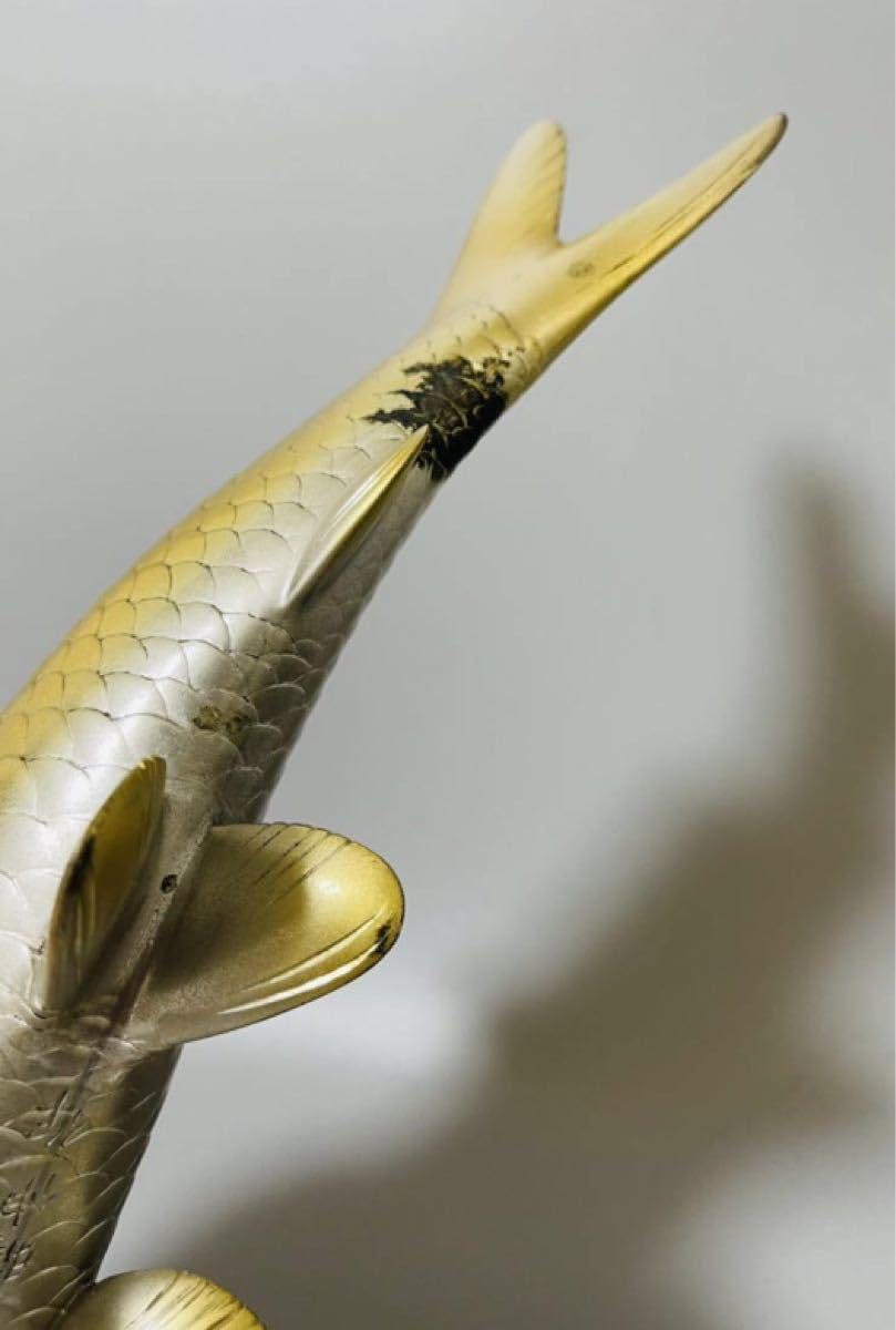 Amazon.co.jp: 金工 堀 晴伸作 鋳銅 金銀双鯉 置物 金属工芸 鯉重量計