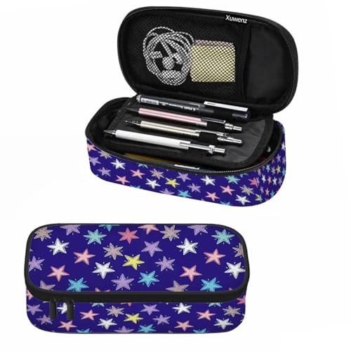 Image of Colorful Stars Pencil Case Woven Stars Purple Blue Red Pencil Bag Pouch Box Organizer for College School Students Boy Girl
