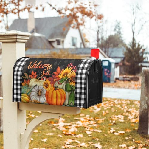 Image of Autumn Fall Pumpkins Magnetic Mailbox Covers Standard Size 18 inchx21 inch Thanksgiving Harvest Welcome Fall Mail Box Wraps Holiday Post Letter Box Cover for Garden Yard Outside