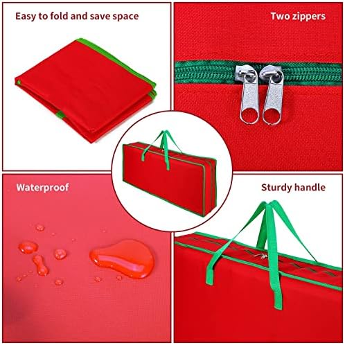 Vinsani® Christmas Xmas Decoration Gift Wrap Fabric Storage Bag Large Waterproof Accesories Décor Organiser (83 x 35 x 14 cm) for Wrapping Paper Rolls, Tags & Bows - Red
