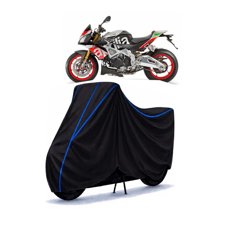 Image of Tuareg 660 Bike Cover Water Resistant Universal Motorcycle Rain | Heavy Duty UV Protection, Dust, Scratch Indoor Outdoor All Weather with Black Blue Piping Elastic