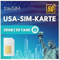 travSIM USA SIM Karte | 25GB Mobile Daten mit 4G/5G Geschwindigkeiten für die USA – Voller Zugang zu Google, Facebook, Whatsapp & Mehr | SIM Karte USA plan mit 30 Tagen Gültigkeit