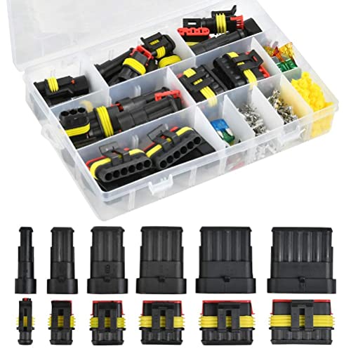 240 Piezas Conector Electrico Impermeable, 1/2/3/4/5/6 Pines Clavija Conector de Electrico, Impermeable del Coche Conector, Conectores Sellado, Rápido Enchufe Terminal para Coches Moto Camiones Barcos