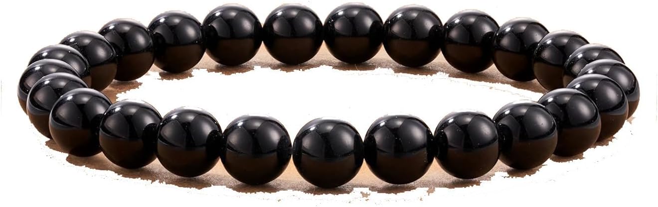 Seyaa Obsidian Bracelet, Natural Black Obsidian Bracelet Beaded Stretch Bracelets for Men Women Ultimate Protection Bracelet