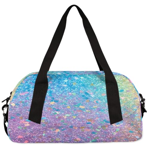 Custom Kids Sports Duffel Bag Rainbow Colored Glitter Ballet Dance Personalized Dance Gym Bag for Boys Girls Lightweight Weekender Travel Duffle Cheer Bag4