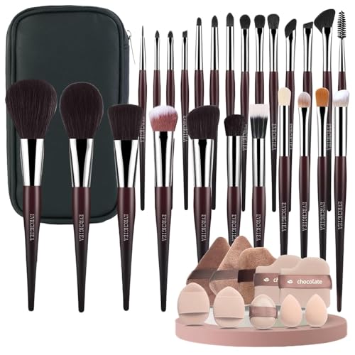 Professional Makeup Brush Set, 25Pcs Powder Foundation Blush Eyeshadow Brushes with Travel Case. All in One Brush Set, Soft Synthetic Vegan & Cruelty-Free