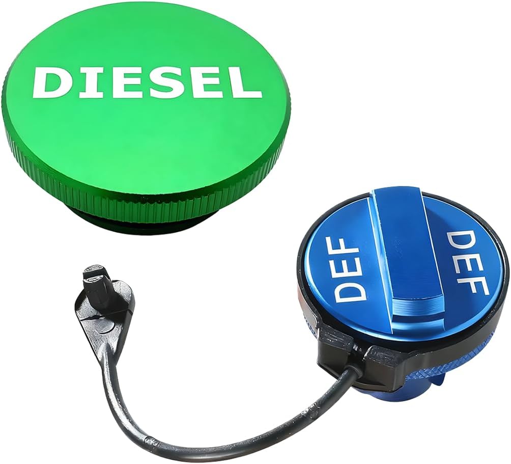 Car Diesel Fuel Cap, 2PCS Aluminium Alloy Magnetic Vehicle Diesel Fuel Cap & Anti-Lost Rope Non-Magnetic DEF Cover Combo Pack, Auto Petrol Tank Lid, Fit for 1500 2500 3500 Trucks