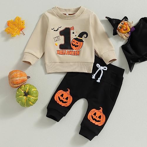 My First Halloween Baby Boy Outfit Infant Pumpkin Bat Print Long Sleeve Sweatshirt Jogger Pants 2Pcs Fall Clothes Set2