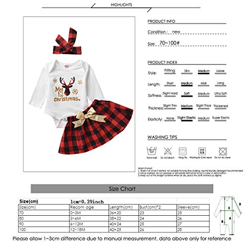 DaMohony 3 Stks Peuter Baby Meisje Xmas Kleding Mijn 1e Kerst Print Romper + Rok + Hoofdband - Afbeelding 8