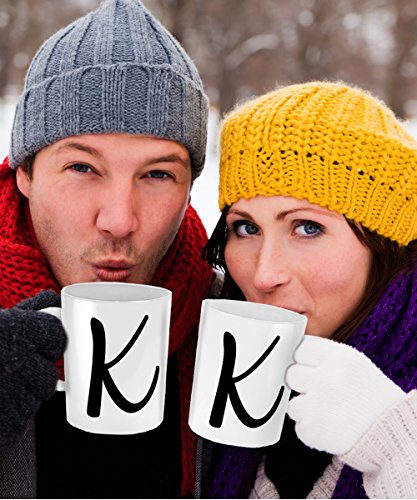 Initial Mug - Letter K Monogram - Cute Novelty Monogrammed Coffee Cup - Perfect Personalized Bridal Shower Or Wedding Gift For Women And Men - Unique Name Gift Idea For Tea Lovers - 11 Oz #TOP5