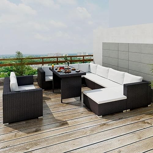 Large Aluminum Outdoor Dining Table: Durable, Portable, and Perfect for Camping 8 LOCCUS Wicker Patio Dining Set, 6PCS Outdoor L Shape Rattan Sofa Set,Table and Ottoman with Cushions, Deck Furniture Dining Table Set, Garden Porch Backyard (Black & Off-White Color)