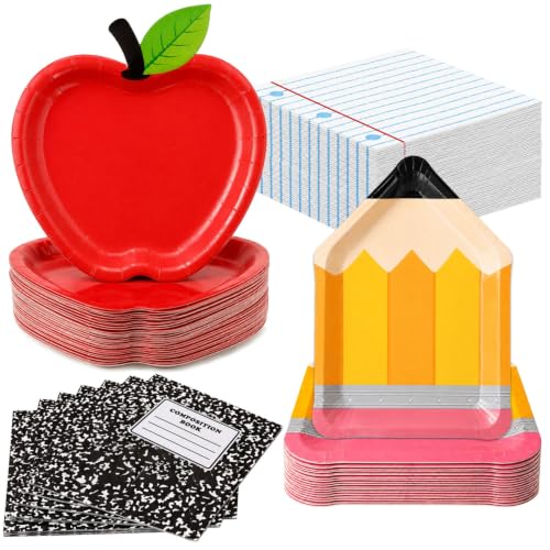 NKPDAXM 48 PCS Back to School Party Supplies Apple Plates Pencil Plates and Napkins First Day of School Decorations Back to School Party Decorations Classroom Decor for School Party