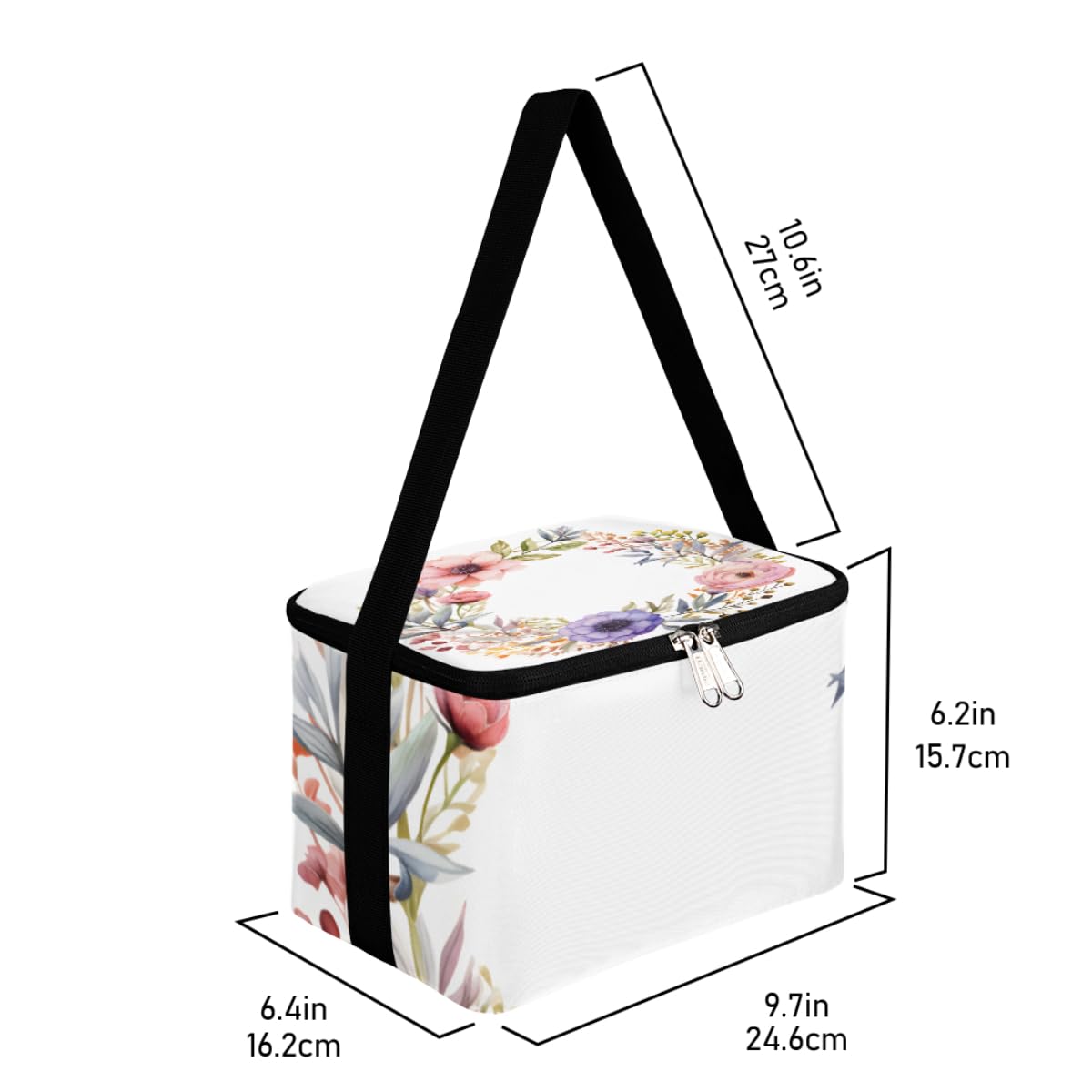 GzLeyigou Lunch Bags for Women Men 9 Cans,Floral Wreath Hot & Cold Food Delivery Bag Insulated Grocery Bag Insulated Lunch Box Beautiful Flower Cooler Bag for Office Work Picnic Beach