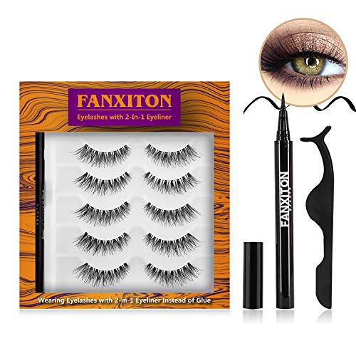 5 Pairs Natural Eyelashes with Full Upgrade Eyeliner - Secure Strong Hold for Lashes - No Magnet and No Glue - Lightweight and Non-irritation