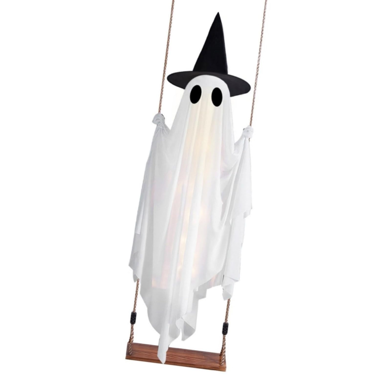LED Suspended Specter Decor Halloween Remote-Controlled Warm White Witch Hat Porch Entryway Tree Branch Party Accent Lighted Specter Porch Decor Suspended Halloween Ornament Remote Control Witch Hat
