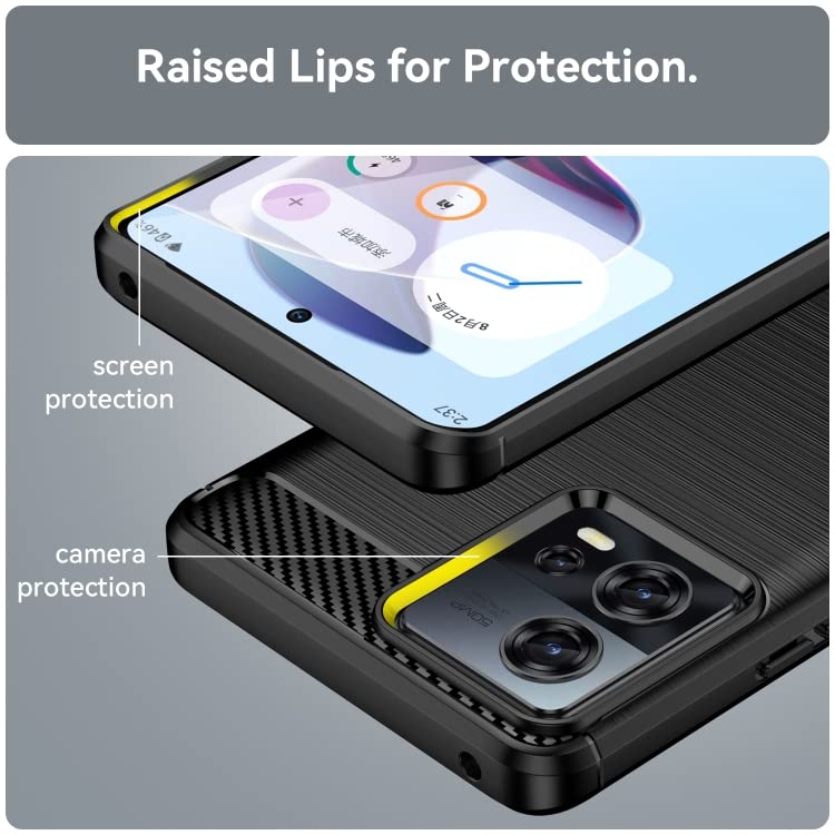 Image of NPRC Hybrid Ultra Slim Protective Case TPU Non-Slip Carbon Fiber Texture Shockproof Case Cover for Moto Edge 30 Fusion - Black