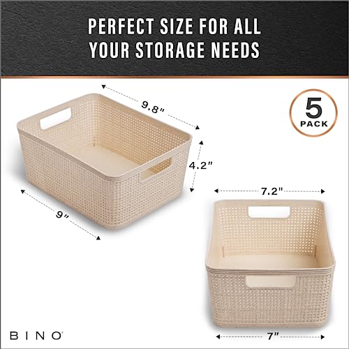 image for BINO | Woven Plastic Basket | Small (Natural), 5-Pack | THE JUTE COLLE