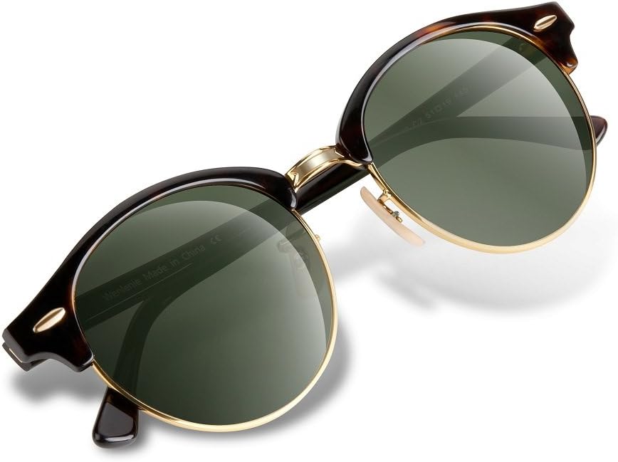 Wenlenie Round Vintage Sunglasses Tortoiseshell Frame for Women with Crystal Glass Lens UV Protection