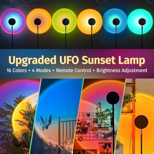 Image of Sunset Projection Lamp with Remote | 16 Color Changing LED Night Light | 360 Rotating Mood Lamp for Bedroom, Photography, Parties, Home Decor (Multicolor, Plastic)
