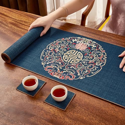 Chemin de table bleu rectangulaire en polyester lavable pour table de fête impeccable - 3