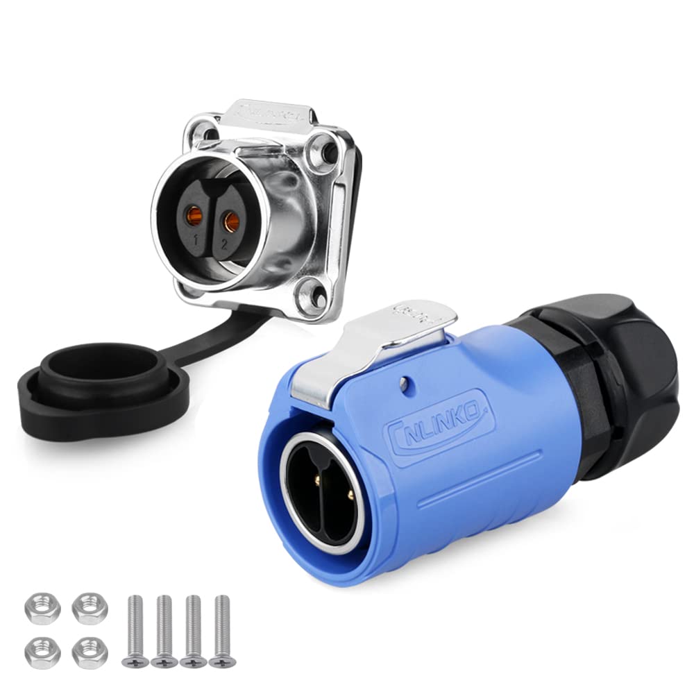 CNLINKO LP-20 Industrial Waterproof Connector IP68 Circular Connector Quick Plugging Aviation Connector Fast Release Pin with Protection Devices Connector M20 2-12 Pin Flange Socket (2 Pin)