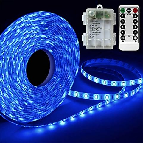 Homeleo 3M 90 LED Blue Led Strip Lights, Battery Powered LED Light Strip for Christmas Hanukkah Window Birthday Party Costume Kids Playhouse Cabinet Closet (Remote,Timer,Waterproof,Self-Adhesive) Cover