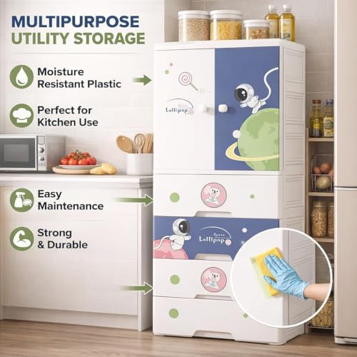 Image of HIWARE Premium Modular Wardrobe for Bedroom, Kids Room and Home | Spacious Clothes Storage Cabinet with Drawers and Shelves | Modern Stylish Design, Heavy Duty, Multiuse Organizer- SJ6514-SKY Blue