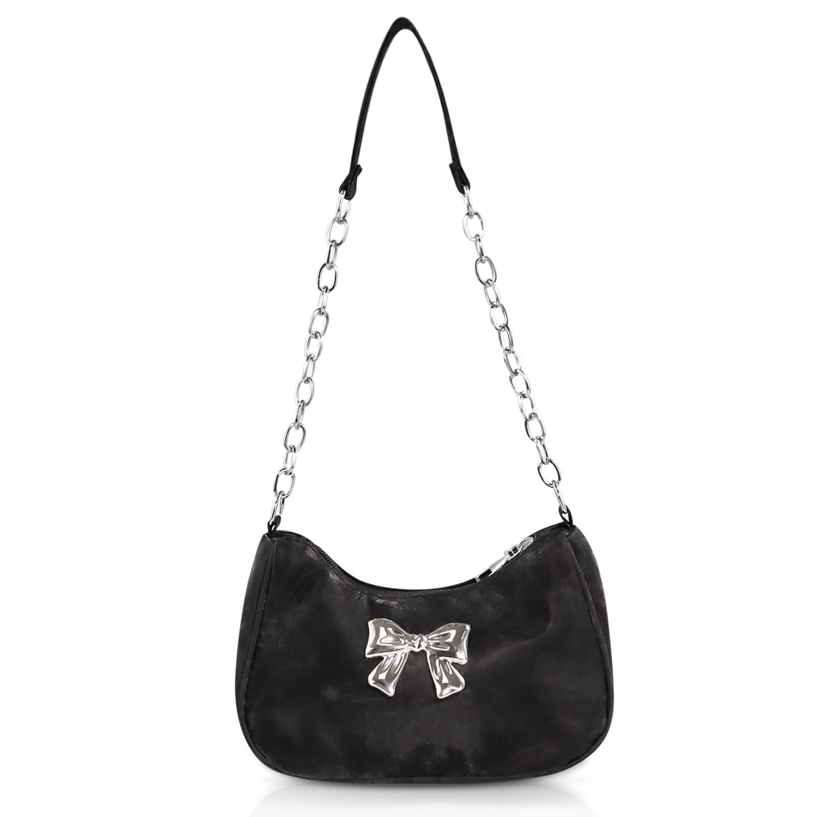 AfitLulu Umhängetasche Damen PU-Leder Halbmond Tasche mit Leder Kette Schulterriemen und Schleife Muster, Klein Handtasche Damen-Schultertaschen für Tägliche Aktivitäten