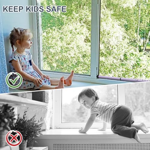 Image of Sliding Door Security Bar, 17.7-50.5inch Heavy Duty Adjustable Sliding Patio Door Lock Bar with Rubber Tips,Diameter 1inch Window Security Bar for Home Apartment Travel Children Women (Purple)