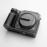 Uchandmade Handmade Genuine Leather Camera Half Case for Hasselblad X2D 100C - Top Layer Cowhide Body + Metal Base Plate + Hand Shank 3-in-1 Design (Black)