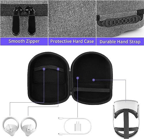 Image of Careflection Carrying Case for Meta Quest 2 3 3s Pico 4 4 Pro Compatible with Headset, Elite Strap and Quest 2 Accessories, Hard Travel Case Protective Storage, (Grey)