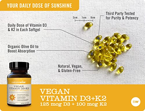 Naturewise Vegan Vitamin D3 5000Iu (125 Mcg) + Vitamin K2 (100Mcg Vitamk7) Healthy Muscle Function, And Immune Support, Non-Gmo, Gluten Free In Cold-Pressed Olive Oil #TOP2
